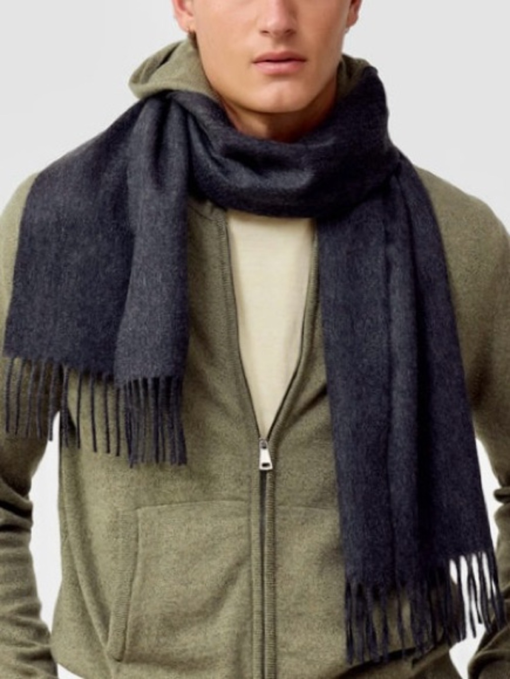 Men's Oversized Pure Cashmere Fringed Scarf Made in Scotland in Charcoal Gray